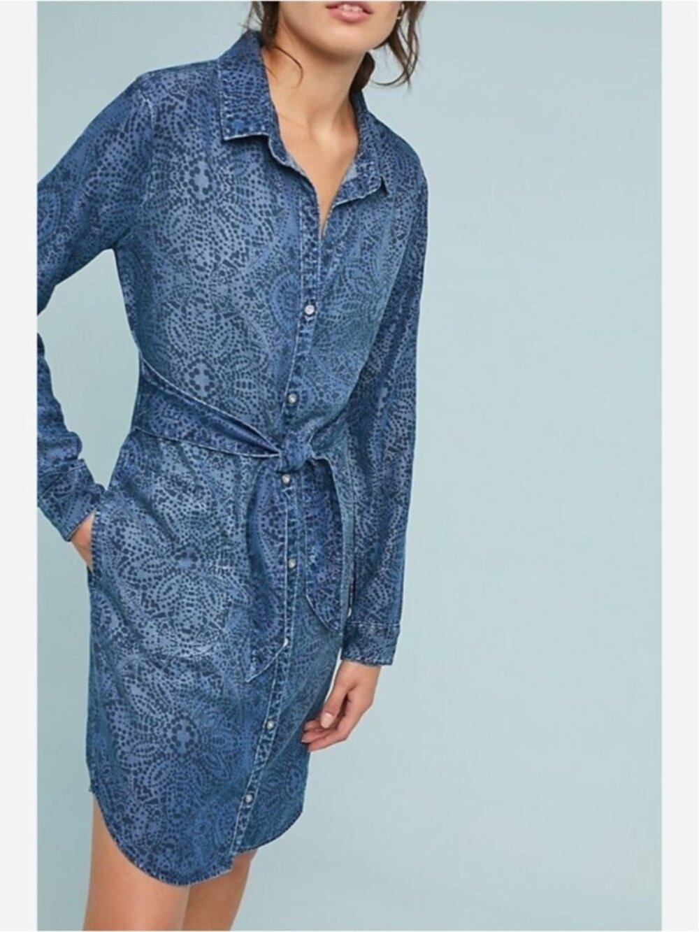 Anthropologie Cloth & Stone Printed Chambray Dress XS - Picture 4 of 15